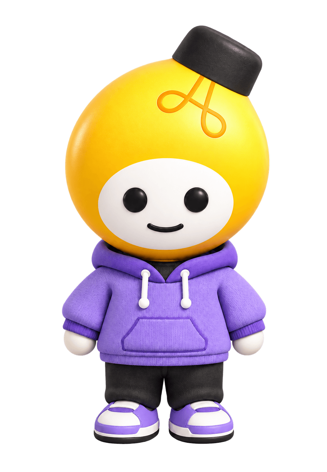 Glo, The Gen Academy’s cheerful yellow lightbulb mascot wearing a purple hoodie